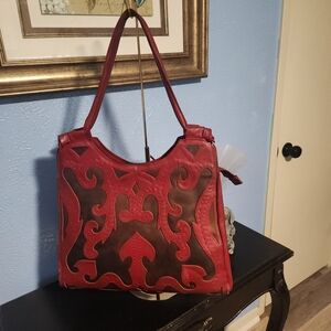 Elegant Red Leather Tote Bag